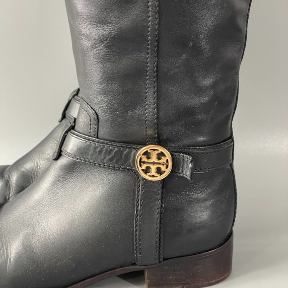 Tory Burch Bristol Riding Boots, Black Leather, Size 7.5 M - Picture 7 of 16